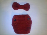 Bowtie newborn diaper set, crochet baby bowtie, crimson