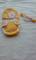Daisy flower diaper set, 3pc set, crochet, newborn photography prop