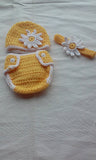 Daisy flower diaper set, 3pc set, crochet, newborn photography prop