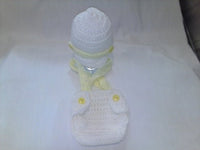 Newborn cap amd suspender photography prop, soft yellow and white