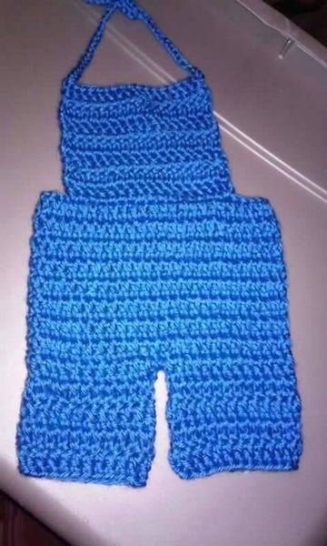 Baby romper, crochet, cobalt blue