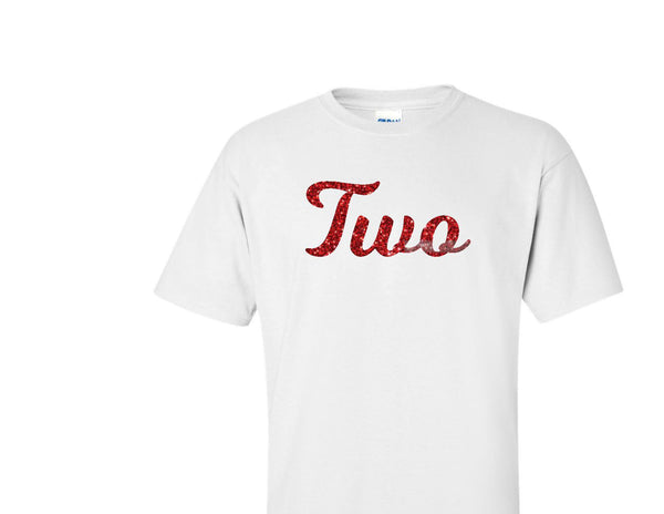 TWO red glitter design birthday t-shirt